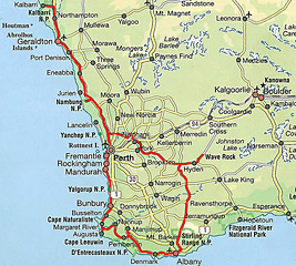 Unsere 3.300 Kilometer Route durch Westaustralien.